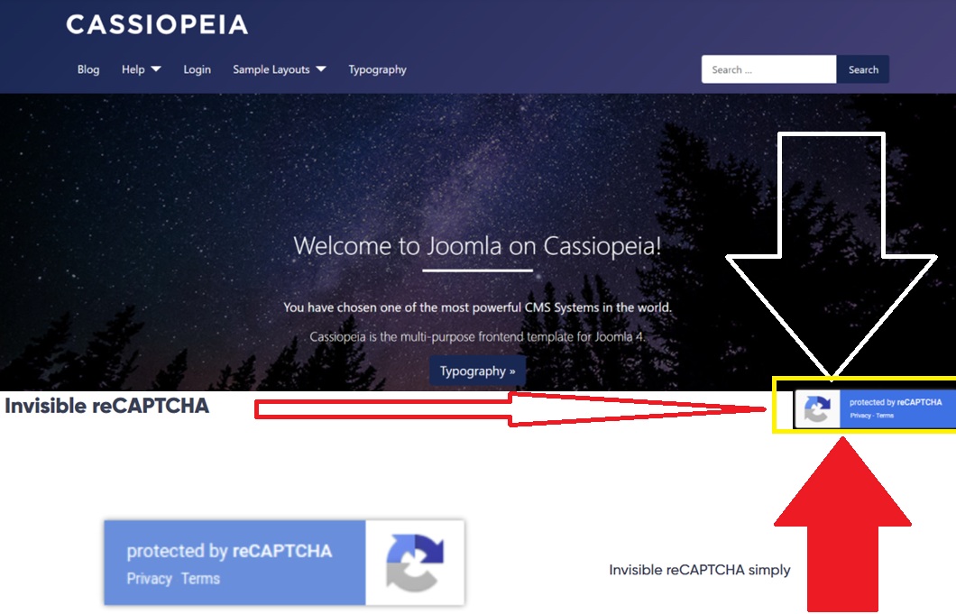 Invisible Google reCAPTCHA badge on all pagesfor Joomla